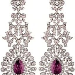 i jewels 18k Rhodium Plated American Diamond Sparkling Dangle Earrings for Women (E2101Z)-picture-51