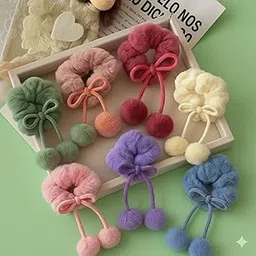 Furr Pompom Hairties (Pack of 2) hair Rubberbands for Girls Women Elastic Soft Towel hair scrunchies Korean hair accessories-picture-11