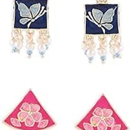 zaveri pearls Set of 2 Blue & Pink Meenakari Ethnic Jhumki Earrings For Women-ZPFK15114-picture-25