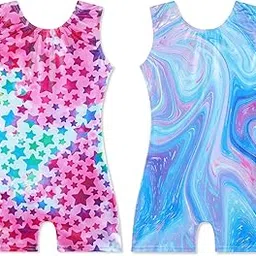 EQSJIU Gymnastics Leotards with Shorts for Girls Unicorn Rainbow Balloon Flower Sparkly Gradient Colors Biketard 1-10 Years-picture-25