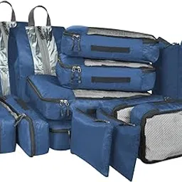 fatmug Packing Cubes Travel Bag Organiser Set of 14(2L, 2M,2S,2Slim, 2 Shoe & 4 Laundry Pouch) - Navy Blue-picture-30