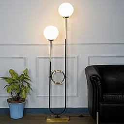 KAPOOR LAMP SHADES Allegra 2 Light Floor Lamp in Antique Brass and Black Finish with Opal Glass Diffuser-image-27