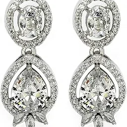 zeneme Earring Fashion Stylish Fancy Silver Tone Rhodium Plated American Diamond Crystals Studded Drop Earrings for Women & Gifts For Girls-picture-10