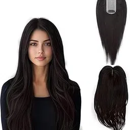 VIEWS 2 Clip Matt Hair topper for Women Natural Color | 16 Inch Women Hair Toppers Clip in Hair Extension (Natural Brown)-picture-54