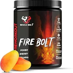 MUSCLEBOLT 255 Gram 60 Servings Pre Workout Supplement Powder with Creatine Monohydrate, Arginine Beta-Alanine, For Explosive Energy, Pump & Focus (Mango)-picture-17