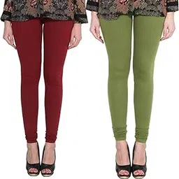clarita Soft Cotton Stretchable Churidar Leggings - Free Size Plus 35 Colors for Womens and Girls Combo Pack of 2 & Mehndi Green-picture-19