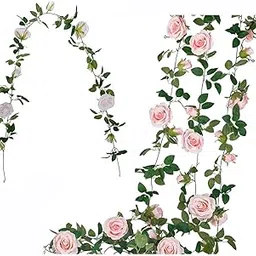 Artificial Rose Garland Artificial Silk Rose Flower Vines Hanging Floral Garland For Backdrop Wedding Party Garden Hotel Outdoor Wall Decorations (9 Flower, Pink), 5 Centimeters-image-6