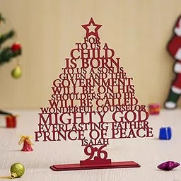 eCraftIndia Red Wooden Tree for Christmas Decoration - Isaiah 9:6 Mini Christmas Tree Ornaments-picture-62