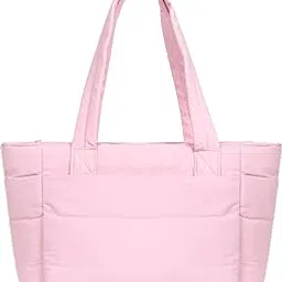 elleivry Baby Pink Puffer Tote Bag for Women | Lightweight Quilted Shoulder Bag with Zipper | Stylish Everyday Handbag for Work & Travel-picture-55