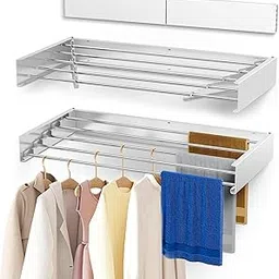 Drying Rack Collapsible, Wall Mounted Drying Rack, Clothes Drying Rack, Retractable Drying Rack 5 Aluminum Rods 60 lb Capacity White 31.5"-picture-27