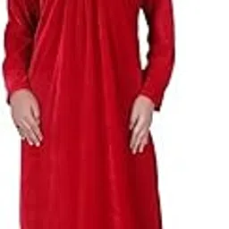 GHUMII Fashion Forever Shaneel Velvet Warm Fabric Nighty | Velvet Maxi | Women Night Gown | Winter Nighty Maxi | Nightdress | Night Gown for Winter (Free Size) (Red)-picture-33
