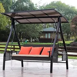 Invezo Outdoor Swing for Adult - Wicker Swing with Stand (3 Seater Garden Swing, Capacity : 400kgs) with Cup Holder and Cushions, Waterproof-image-29