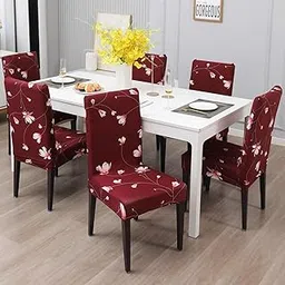 Outlay Home Printed Dining Chair Cover, Burgundy Floral Pattern, Stretchable Spandex, Pack of 4, Machine Washable (Maroon Leaf, Set of 4)-picture-24