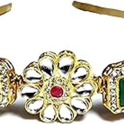 pinoozclub Kundan Gold Plated Hair Band for Women and Girls/Bride (Green HB)-picture-15