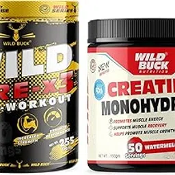 WILD BUCK Wild Pre-X3 Hardcore Pre-Workout Supplement Powder, Energy Drink Monohydrate, Men,Women [30-60 Servings, Watermelon Twist, 255G] + Reduce Fatigue, [50 Servings, Watermelon]-picture-19