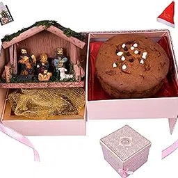 MANTOUSS Christmas Double Decker Plum Cake(300gms) Gift Box/ Christmas Cake Gift Hamper+ Christmas Nativity Jesus Family Statue + Christmas Card + Santa Cap-image-10