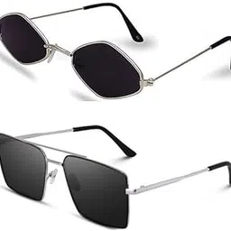 sheomy Unisex combo offer pack of 2 shades Unisex Fashion Sunglasses Set, 2 Pairs, Metal Frame, Black and Silver - Combo2-105-picture-28