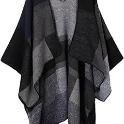 myaddiction Women's Plaid Color Block Shawl Wrap Open Front Poncho Cape Cardigan Black Clothing Shoes & Accessories | Womens Clothing | Sweaters-picture-49