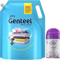 Genteel Liquid Detergent Refill Pouch for Both Top load and Front load Washing - 2kg & Godrej aer Matic Refill - Automatic Room Fresheners - Violet Valley Bloom (225ml)-picture-37
