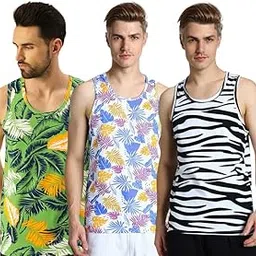 veirdo 100% Pure Cotton Scoop Neck Regular Fit Multicolor Latest & Trendy Printed Sleeveless T-Shirt Combo for Men- (Pack of 3) (Suitable for Gymwear, Beachwear, Casualwear & Sportswear)-picture-16