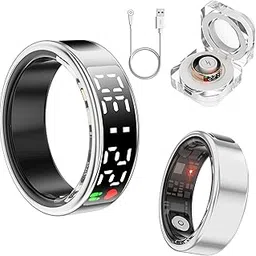 Smart Ring Health Tracker with LED Display Screen, IP68 Waterproof Fitness Ring, Bluetooth Connection Health Ring Compatible with iOS/Android, Activity Tracker/Heart Rate/SpO2/Sleep/Step (Silver, 11#) image 1
