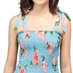 tandul Casual Shoulder Straps Floral Print Women Light Blue Top-picture-12