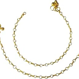 Gold Plated Indian Traditional Alloy Anklets Payal Pair for Women & Girls-image-2