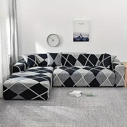 House of Quirk Universal Sectional Sofa Covers L - Shape Couch Slipcover 2pcs Stretch Elastic L-Type Chaise Sofa Couch Furniture Protector (Checkerplaid Blue)-picture-27
