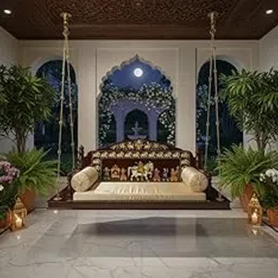 Jairi Traders Plank Wooden Swing Indoor Outdoor Teak Wood Handmade (4x2 Feet) Hand Painted with Brass-Coated Accessories Hand Support Back Support-picture-24