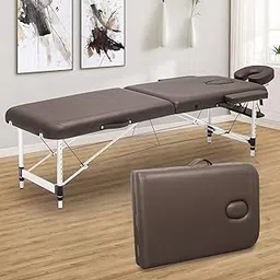 EBANKU Aluminium Portable Massage Table - Folding Spa Tattoo Facial Bed for Lash Esthetician Salon - With Carrying Case, Brown, 186 Cm, 50-72 Cm-picture-49