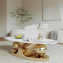 Adore & Décor Luxury SS PVD Gold Base Marble Top Center Table | Oval Coffee Table for Living Room | Designer Modern Home Furniture (120×70 cm)-image-44