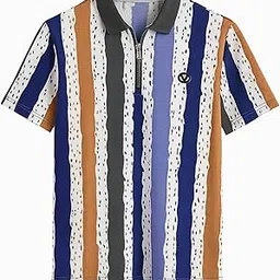 QMAX Men’s Meti Printed Polo T-Shirt | Soft Stretchable Polyester Fabric | Half Sleeve Zip Collar Casual Wear-picture-10