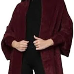 mafadeny Women Solid Longline Poncho with Fringed Detail-picture-24