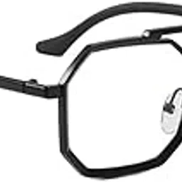 Zero Power Blue Cut Computer Glasses | Anti Glare, Lightweight & Blocks Harmful Rays | 100% UV Protected | Full Rim hexagonal | For Men & Women | Medium (BLACK)(222 BLK CLR RDNG FRAME_BZ)-image-47