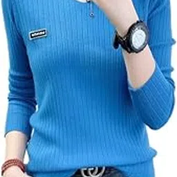 icw Women Knitted Ribbed V-Neck Long-Sleeves Pull Over Sweater Top T-Shirt Dn75 (One Size Fit XS-S-M)-picture-27