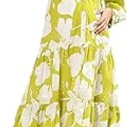 putchi Cotton Shirt Collar Full-Length Sleeves Woven Flared Citrus Bloom Feeding Dress - Spring Green image 1