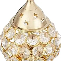Amazon Brand - Solimo Akhand Diya/Oil Lamp for Puja, Home Décor and Diwali, Matki Shape, Brass-and-Crystal (Medium)-picture-35