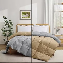 Rajai Reversible 500 GSM Comforter for Winter Double Bed Size (90"X100") - Heavy Winter Comforter 500 GSM Microfiber Fill - Duvet/Blanket Double Bed - Beige/Silver Grey Color-image-93