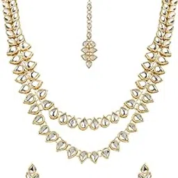 i jewels 18K Gold Plated Traditional Kundan Necklace Jewellery Set with Earrings & Maang Tikka for Women (IJ358W)-picture-17