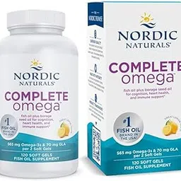 Nordic Naturals Complete Omega 3 Fish Oil Supplement | 565 Mg Omega 3 Fish Oil | EPA & DHA Supplement With Gla, Oa | Fish Oil Omega 3 6 9 Dietary Supplement | Lemon Fish Oil 120 Fish Oil Softgel image 1