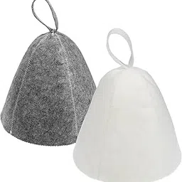 BOHUIZ 2 Pack Sauna Hat, Wool Sauna Hat Gray and White Wool Sauna Cap Absorbent Bathroom Accessories Russian Banya Sauna Hat Protect Hair for Unisex Women Men-image-58