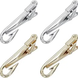 webeedy 4 Pcs Fishing Hooks Tie Clip, Brass Tie Holder Clip Pin Tie Bar for Gentleman Suit and Tie, Wedding, Business Affairs, Anniversary Date Night Social Activities Gifts, Golden/Platinum-picture-30