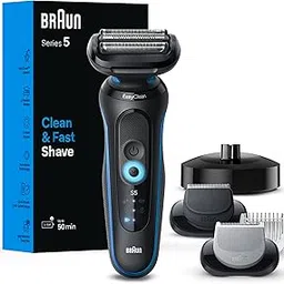 Braun Electric Shaver for Men, Series 5 5150cs, Wet & Dry Shave, Turbo Shaving Mode, Foil Shaver, with Beard Trimmer, Body Groomer and Charging Stand, Blue-picture-33