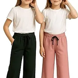 ZIYAHUB Relaxed Fit Wide Leg Pant for Girls, Mid Rise Wool Fabric Trouser Track Pants for Girls, Elasticated Waistband Rich Joggers Side Pockets, Comfortable Night Pants & Casual Wear Lower-picture-54