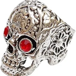 v4u Skull Head Ring Silver Colour for Men & Women Indian Size 16-19 Antique Style Lion Head King Fashion Bikers-picture-45