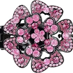 zemania Single Flower Rhinestone Hair Clip For Women and Girls, Crystal Fancy Hair Claw Back Clip | Elegant Thick Long Hair Bun Clip-picture-54