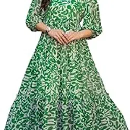eightone Summer Green Floral Dress for Women – Flowy A-Line Midi Dress with Short Sleeves.-picture-36