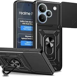 AESTMO Tough Armor Realme P4 5G Bumper Back Case Cover | Ring Holder & Sliding Camera Shield Cover | 360 Degree Protection Back Case Cover for Realme P4 5G (Black)-picture-10