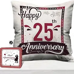 Jhingalala Gift for Anniversary | Happy 25th Anniversary Printed Cushion with Filler and Greeting Card | Gift for Couple, Mom, Dad, Parents, Husband, Wife, Mother, Father for Anniversary-picture-25