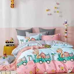 ELIZA KRAFTS 300TC Flat Bedsheets for King Size Bed 90 x 100 Inches,Bedsheet with 2 Pillow Covers,Glace Cotton Bed Sheets Kids Room,Hypoallergenic Bed Covers,Cartoon Bedsheet King Size Double Bed image 1